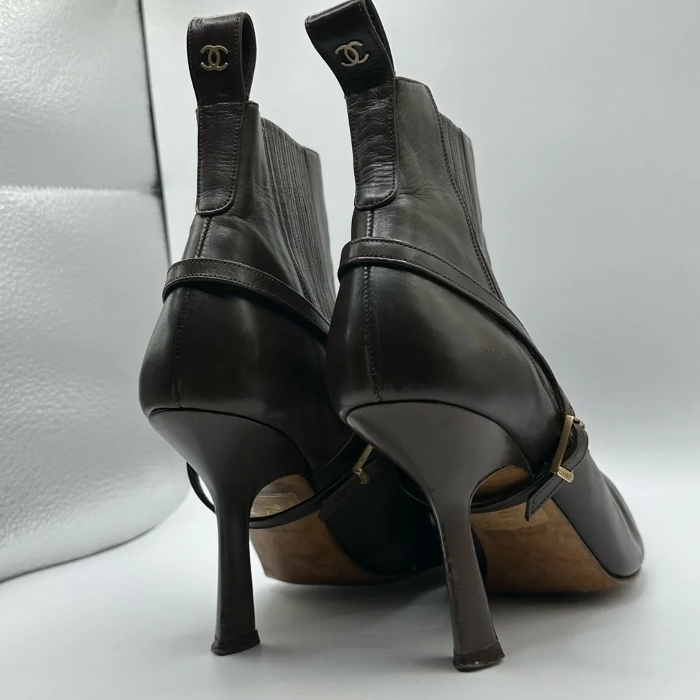 Chanel | Brown Leather Ankle Boots | 36.5 EU